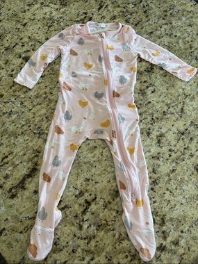 Angel Dear Pink Chicken Print Footed One-Piece
